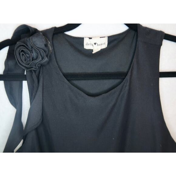 Y2K Black Soft Grunge Baddie Ruffle One Rose On Shoulder Dress Size Large - Picture 3 of 7